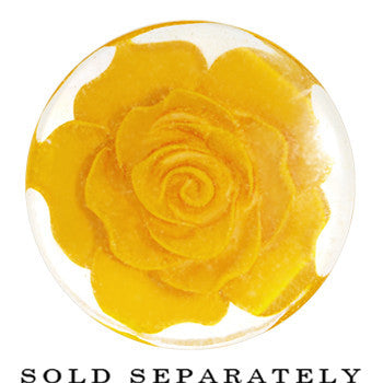 7/8 Clear Acrylic Yellow Floating Rose Flower Saddle Plug