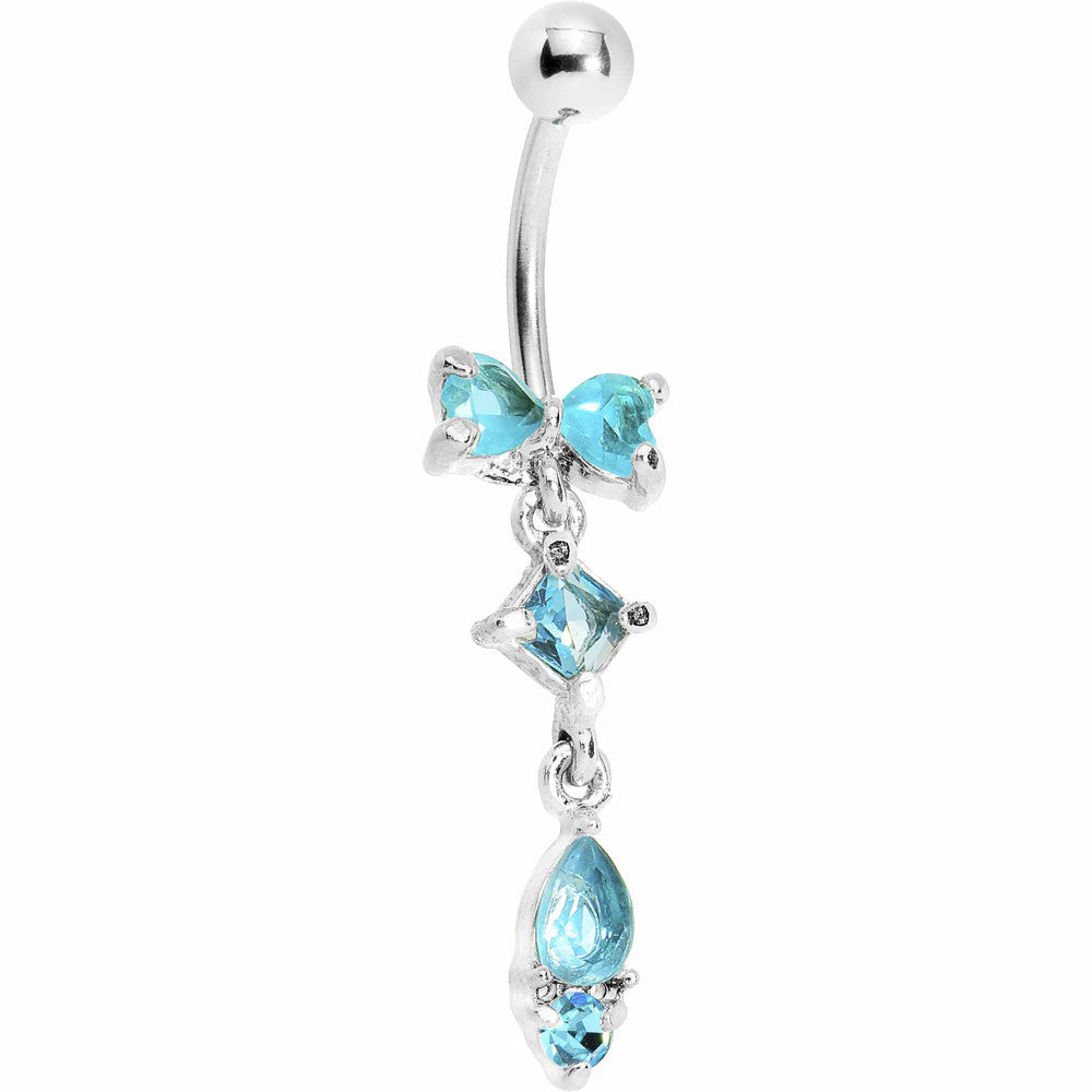 Aqua Gem Bow Teardrop Dangle Belly Ring