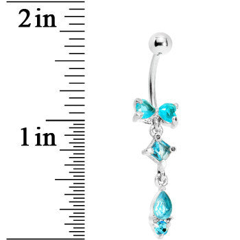 Aqua Gem Bow Teardrop Dangle Belly Ring