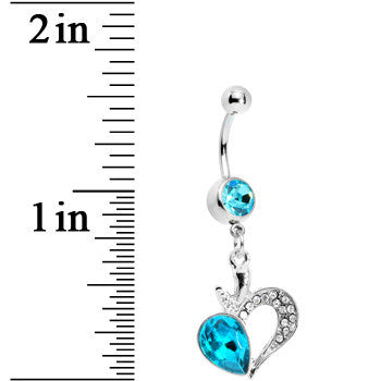 Aqua Gem Half Hearted Heart Belly Ring