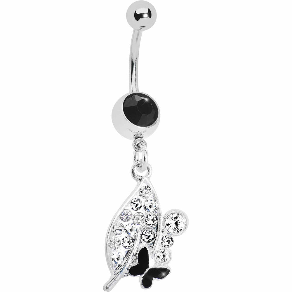 Crystalline Leaf Black Butterfly Belly Ring