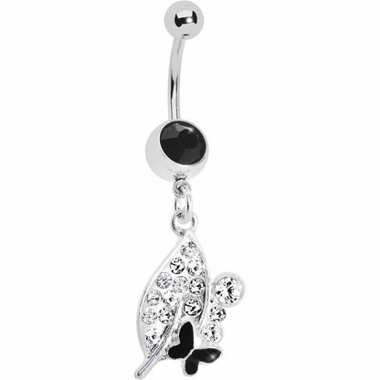 Crystalline Leaf Black Butterfly Belly Ring