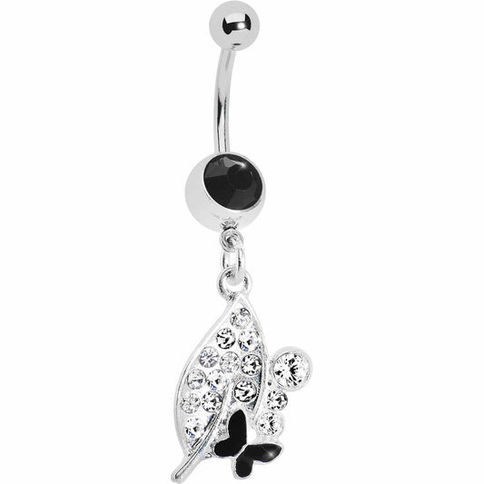 Crystalline Leaf Black Butterfly Belly Ring