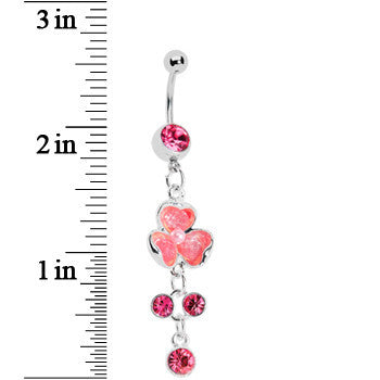 Floral Allure Pink Gem Dangle Belly Ring