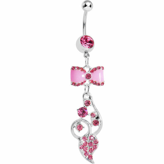 Pink Enamel Bowtie Winding Vine Belly Ring