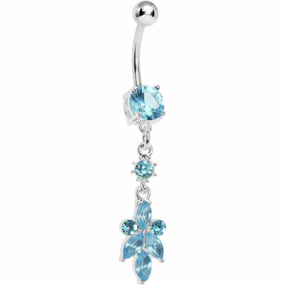 Blue Heart of Palm Flower Dangle Belly Ring