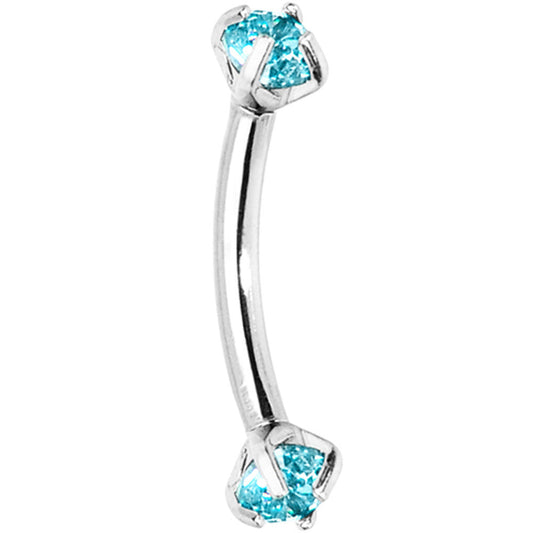 Aqua Prong Set Gem Internally Threaded Eyebrow Ring