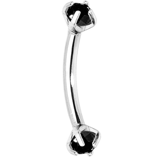 Black Prong Set Gem Internally Threaded Eyebrow Ring
