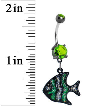 Peridot Green Gem Glittery Angel Fish Dangle Belly Ring