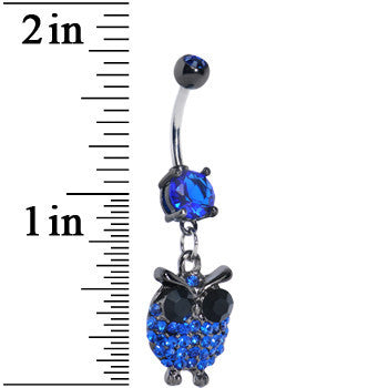 Blue Gem Paved Owl Dangle Belly Ring