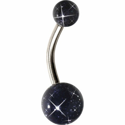 Grade 23 Solid Titanium Black Glitter Acrylic Belly Ring