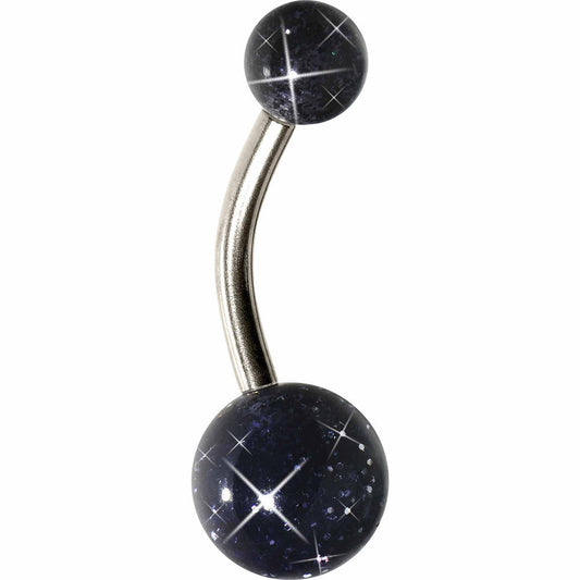 Grade 23 Solid Titanium Black Glitter Acrylic Belly Ring