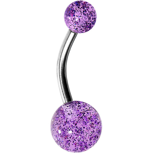 Grade 23 Solid Titanium Purple Glitter Acrylic Belly Ring