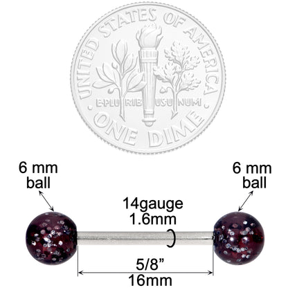 Grade 23 Solid Titanium Black Glitter Acrylic Barbell Tongue Ring