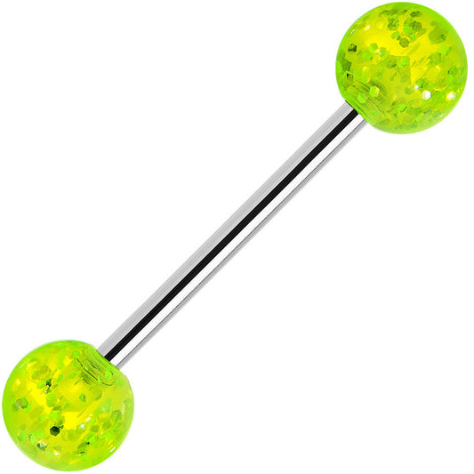 Grade 23 Solid Titanium Green Glitter Acrylic Barbell Tongue Ring