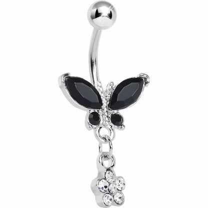 Black Gem Butterfly Daisy Flower Belly Ring