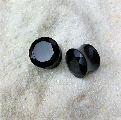 00G Black Agate Semi Precious Stone Saddle Plug Set