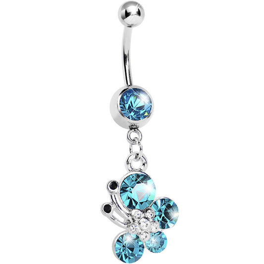 Aqua Gem Flowering Butterfly Belly Ring