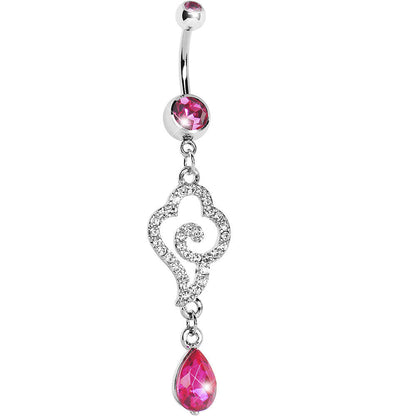Pink Gem Cloud 9 Teardrop Dangle Belly Ring
