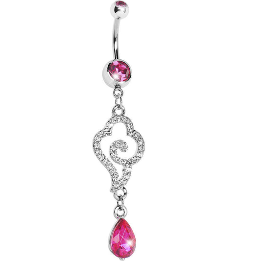 Pink Gem Cloud 9 Teardrop Dangle Belly Ring