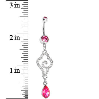 Pink Gem Cloud 9 Teardrop Dangle Belly Ring