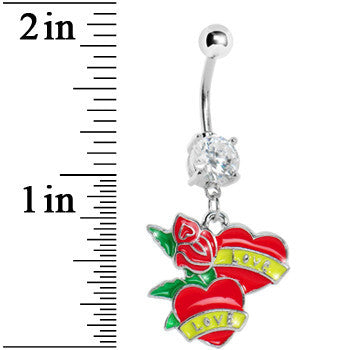 Crystalline Gem Love Banner Dual Heart Belly Ring