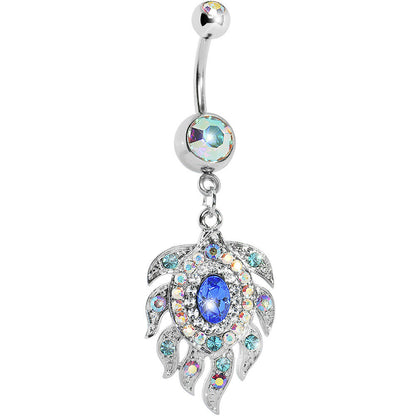 Aurora Double Gem Cubic Zirconia Peacock Feather Belly Ring