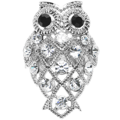 Clear Gem Sparkle Black Eyed Owl Adjustable Ring