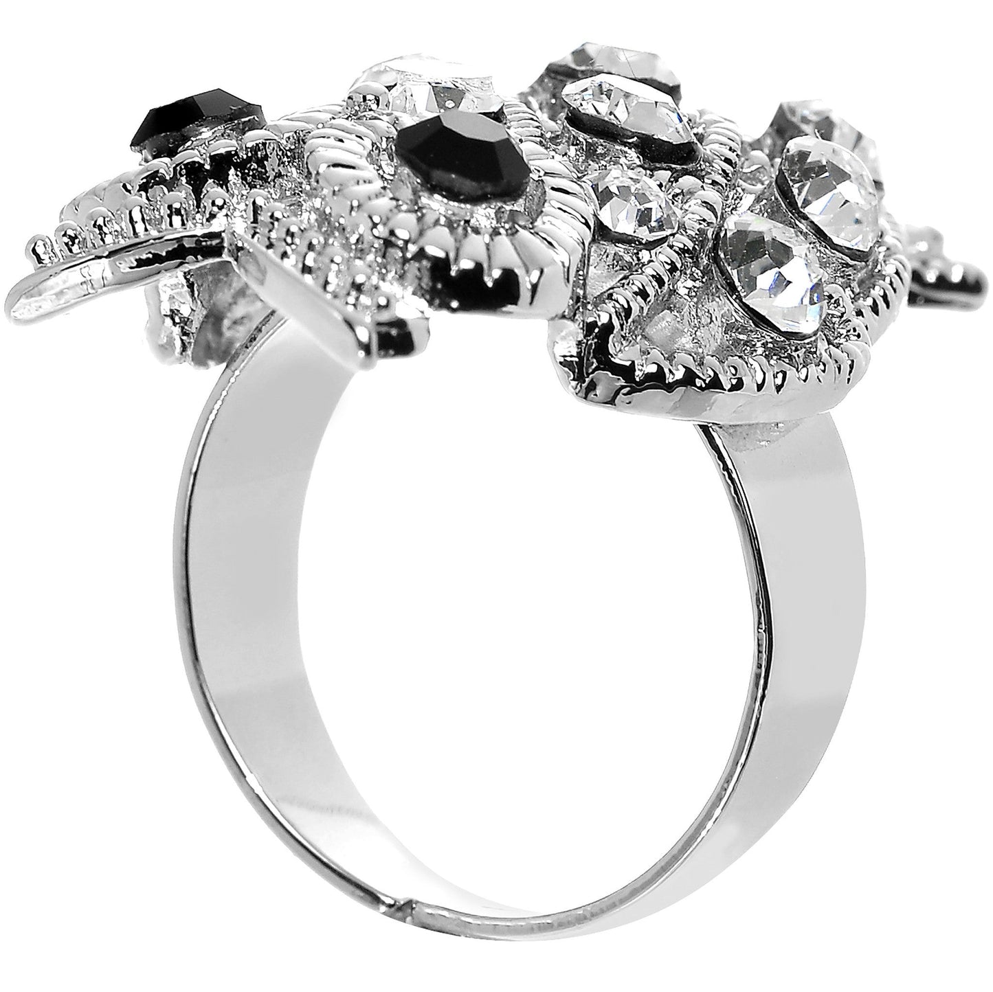 Clear Gem Sparkle Black Eyed Owl Adjustable Ring