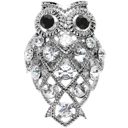 Clear Gem Sparkle Black Eyed Owl Adjustable Ring