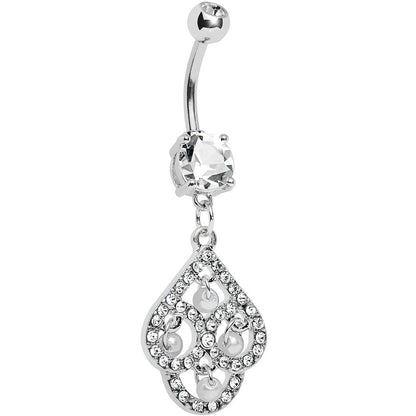 Crystalline Gem Faux Pearl Swirl Dangle Belly Ring