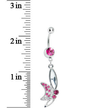 Pink Gem Sideways Butterfly Dangle Belly Ring