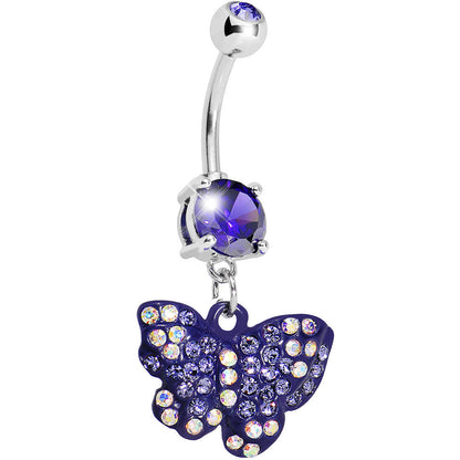 Purple Gem Sparkling Butterfly Dangle Belly Ring