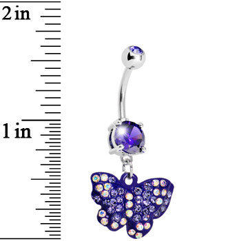 Purple Gem Sparkling Butterfly Dangle Belly Ring