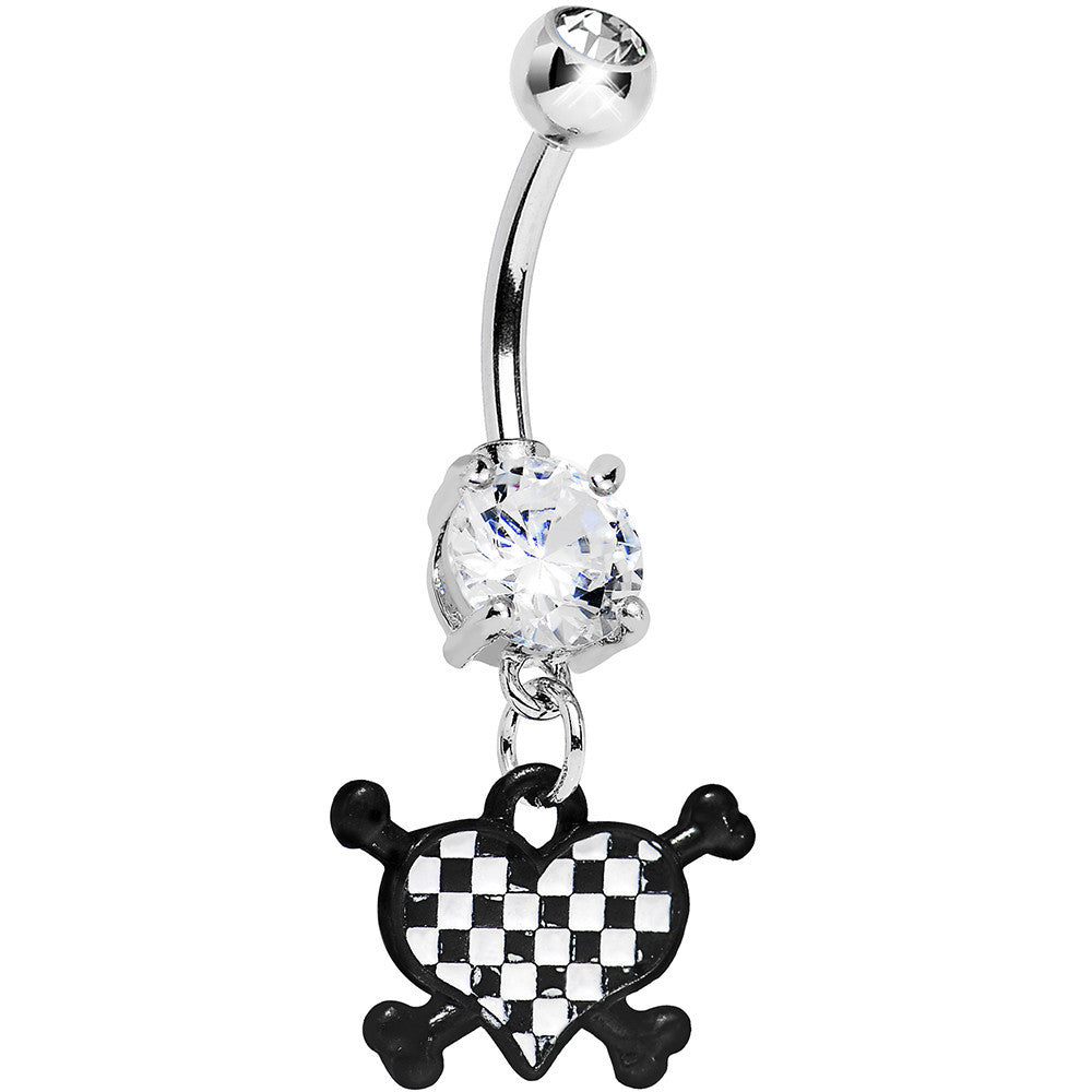 Crystalline Gem Crossbones Checkerboard Heart Belly Ring