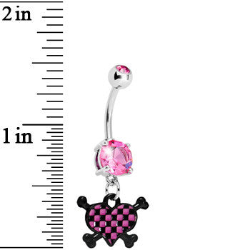 Pink Gem Crossbones Checkerboard Heart Belly Ring
