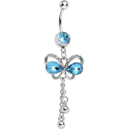 Aqua Gem Teardrop Wing Butterfly Belly Ring
