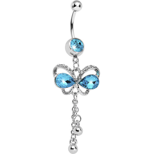 Aqua Gem Teardrop Wing Butterfly Belly Ring