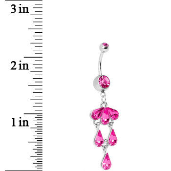 Fuchsia Gem Tri Petal Floral Cascade Belly Ring