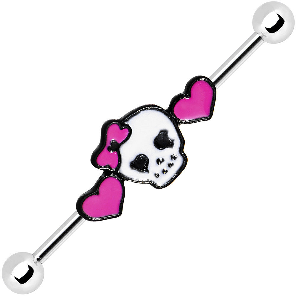 14G Stainless Steel Lady Skull Hearts Industrial Barbell 38mm