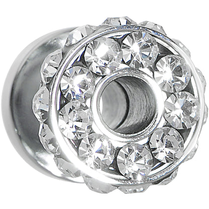 4G Clear Gem Stainless Steel Double Bling Screw Fit Tunnel Plug