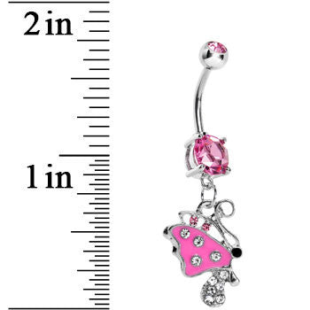 Pink Gem Side Flyer Butterfly Dangle Belly Ring