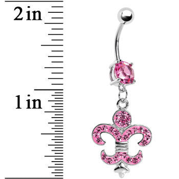 Pink Gem Fleur de Lis Belly Ring