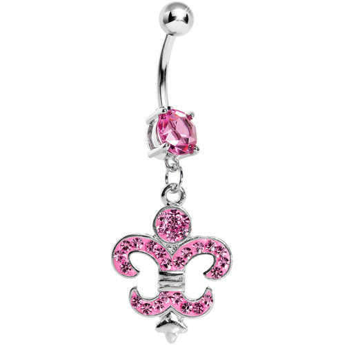 Pink Gem Fleur de Lis Belly Ring