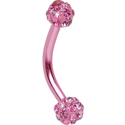 16G Pink Anodized Titanium Ferido Crystal Ball Eyebrow Ring