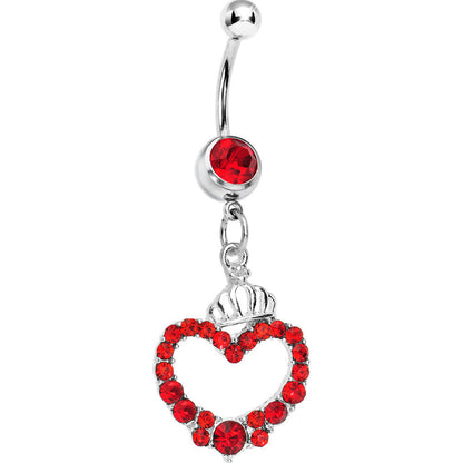Red Gem Regal Crown Heart Belly Ring