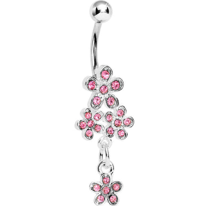 Pink Gem Flower Cluster Drop Belly Ring
