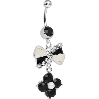 Black and White Bowtie Dangle Belly Ring
