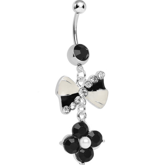 Black and White Bowtie Dangle Belly Ring