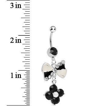 Black and White Bowtie Dangle Belly Ring
